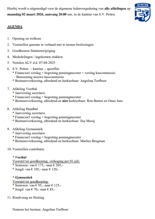 JAARLIJKSE Uitnodiging ALV 02 maart 2026